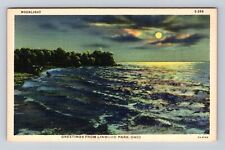 Linwood Park OH-Ohio Greetings, Scenic Moonlight Lake Erie View Vintage Postcard picture