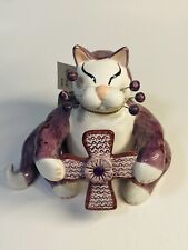 Rare Amy Lacombe Whimsiclay Purple Celtic Cross w/Jewel Cat Vintage Estate picture