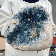 15LB Natural Blue Celestite Crystal Geode Cave Mineral Specimen Healing picture