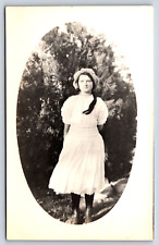 Postcard RPPC Young Lady Outdoor Long White Dress Bonnet Long Boots Fashion C7 picture