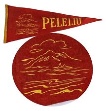 ⭐ Vintage PELELIU Red Felt Pennant ⭐ South Pacific Island Tourist Destination ⭐ picture