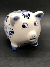 Vintage Handpainted Delft Blue Pig Piggy Bank Blue White Windmill Floral Holland picture