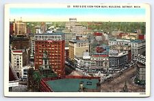 Postcard Bird's Eye View From Buhl Building Detroit MI Budweiser Fisk Signs picture
