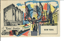 Postcard New York Hotel Statler Artist Signed Art Deco Posted 1952 picture