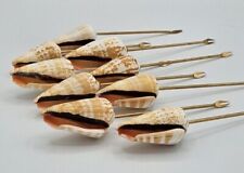 Conch Seashell Gold Tone Metal Appetizer Fruit Cheese Olive Crab Forks Set of 9 picture