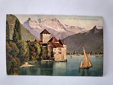 Postcard Medieval Castle Chillon Switzerland Sailboat c1911 picture