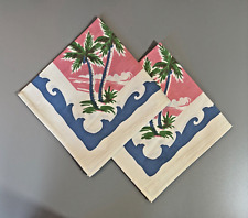 2 Retro Tropical Handmade Cloth Napkins Flamingo Boat Palm Fish 15