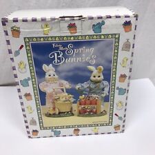 Vintage Fabric Mache Resin Spring Easter Bunny Couple With Eggs Set Flowers picture