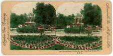 c1900's Real Photo Hand Tinted Stereoview Lincoln Park Fountain Chicago, IL picture