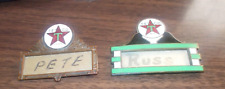 2  VINTAGE TEXACO MOTOR OIL SERVICE STATION ATTENDANTS NAME PLATE BROWN , GREEN picture