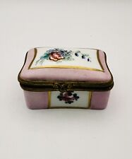 Vintage Hand Painted Pink Floral Hinged Porcelain Trinket Box “Made In France” picture