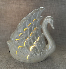 Vintage MCM Swan Irridescent Reticulated Whit Ceramic Lamp picture
