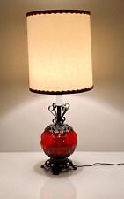 Vintage Gothic Spanish Revival Mid Century Red Glass Globe Candlestick Lamp picture