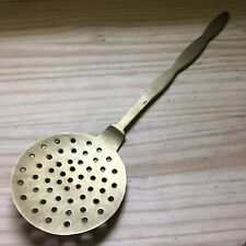 Vintage 1960s Long Heavy Solid Brass Slotted Skimmer flat Spoon 20