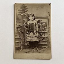 Antique Cabinet Card Photograph Adorable Little Girl Great Dress Tree Fence picture