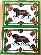 Auth HERMES Place mat 100% Cotton Horse Ribbon Pattern #4225 picture