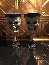 Halloween Goblets Skull Skeleton Creepy Scary Plastic set of 2 Cream and Purple  picture