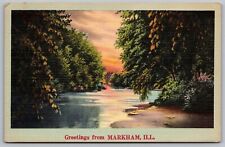 Greetings Markham Illinois Linen Vintage Postcard picture