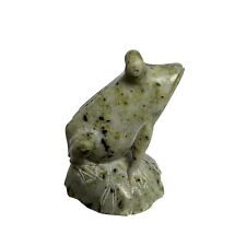 Stone FROG Green Marble Granite Sculpture Hand Carved Old Vintage Seated Big Eye picture