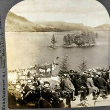 1902 Touring Trossachs Scotland Stereoview Real Photo Birds Eye Boat Bus Auto V2 picture