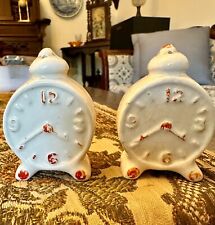 Vintage White & Red Alarm Ceramic Clock Salt & Pepper Shakers 3
