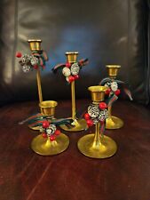Vintage Interpur 5-Piece Brass Candlesticks With Real Pine Cone Decoration  picture