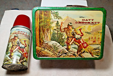 Vintage Davy Crockett metal lunch box + thermos Native American Holtemp picture