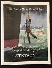 Nazi U-boat Sinks Merchant Marine Ship Stetson Hat   original  WWII  Ad picture
