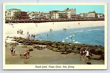 Postcard Beach Front Scene Ocean Grove New Jersey NJ Showing Jetties Hotels picture
