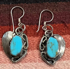 PAIR VINTAGE NAVAJO INDIAN SILVER AND TURQUOISE EARRINGS for pierced ears picture