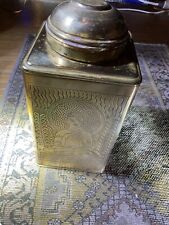 VINTAGE LARGE HEAVY ETCHED BRASS ASIAN CANISTER WITH LID  10 Inch’s HIGH picture