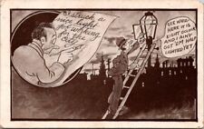 Nice Light Job With City Humor Lamplighter Ladder c1910s postcard GQ3 picture