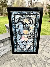 VTG Korean Chinoiserie  Low Folding Table Peacock Painting On Top 48x30” picture