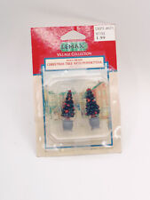 LEMAX Village Christmas Trees with Poinsettia Gray Pots Resin 1998 Opened picture