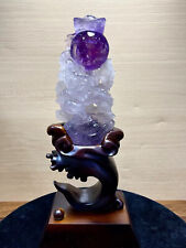 2.53LB Top Natural Amethyst Dragon Carved Quratz Crystl Skull Reiki + Stand picture
