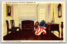 Philadelphia, PA, Betsy Ross House, Flag Room, Antique Vintage Post Card picture