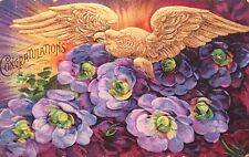 1909 Greetings Postcard ~ Congratulations ~ Purple Violets ~ Gold Gilded. #-3558 picture