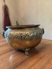 Antique Footed Embossed Brass Planter With Handles On Sides picture