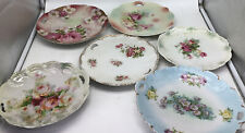 6 Hand-painted Plates Bavaria Germany Three Crowns Antique Roses 1 Has Crack picture