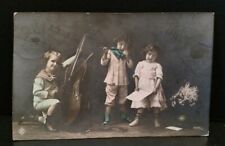 1911 RPPC German Hand Painted Children Playing Music Antique Ephemera Post CarPC picture