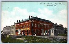1910-20's VINCENNES INDIANA UNION DEPOT HOTEL AND RAILROAD STATION POSTCARD picture