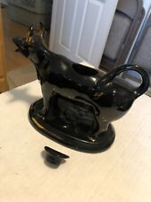 Vintage Jackfield Pottery black cow creamer w/ lid picture