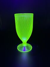 Green Vaseline Uranium Glass Spiral Glass Cup Depression Footed Goblet Vtg picture