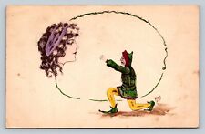 c1909 Kneeling Man Reaches At Woman's Face RARE ANTIQUE Art Postcard EB Scofield picture