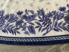 WILLIAMS SONOMA 87” ROUND TABLECLOTH White, Blue Floral With Bees Cotton picture