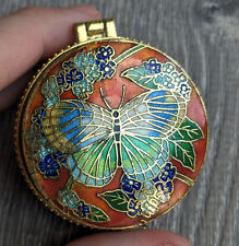 Beautiful Cloisonne Butterfly Trinket Box - Ruby red with Colorful Flowers picture