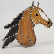 Stained Slag Glass Silver Tone Metal Amber Horse Head Tealight Votive picture