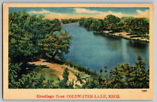 Coldwater Lake, Michigan - Greetings - Vintage Postcard - Posted picture