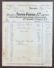 1911 Foster, Porter & Co., Glovers, 46 Wood Street, London Invoice picture