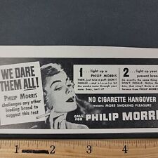 Vtg 1950 Print Ad Philip Morris No Cigarette Hangover MINI AD We Dare Them All picture